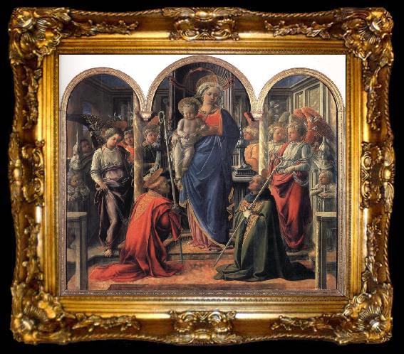 framed  Fra Filippo Lippi Madonna and Child with Angels,St Frediano and St Augustine, ta009-2